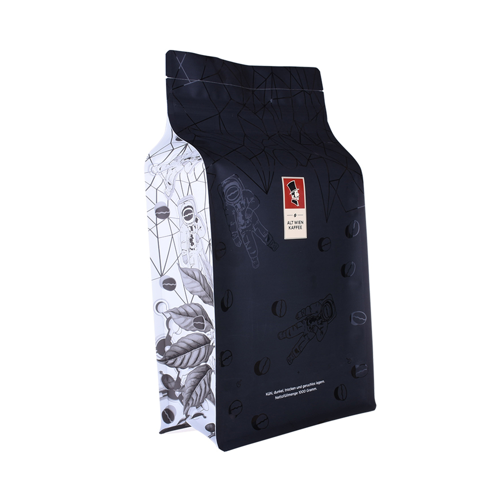 Eco Friendly Compostable Printing Flat Bottom Coffee Beans Bag With Zipper