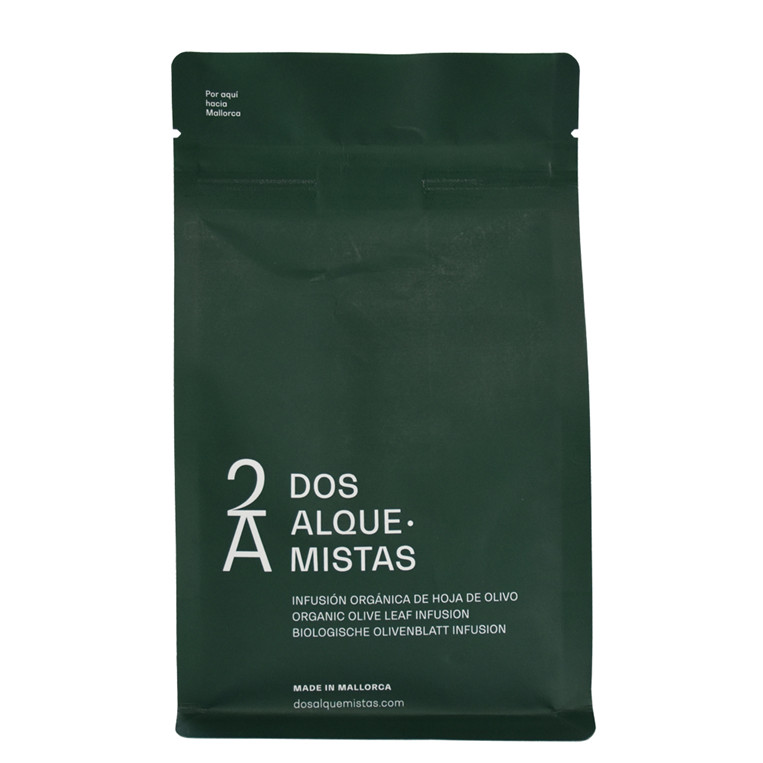 12 Oz Compostable Box Bottom Coffee Packaging Paper Top Zip Lock Bags