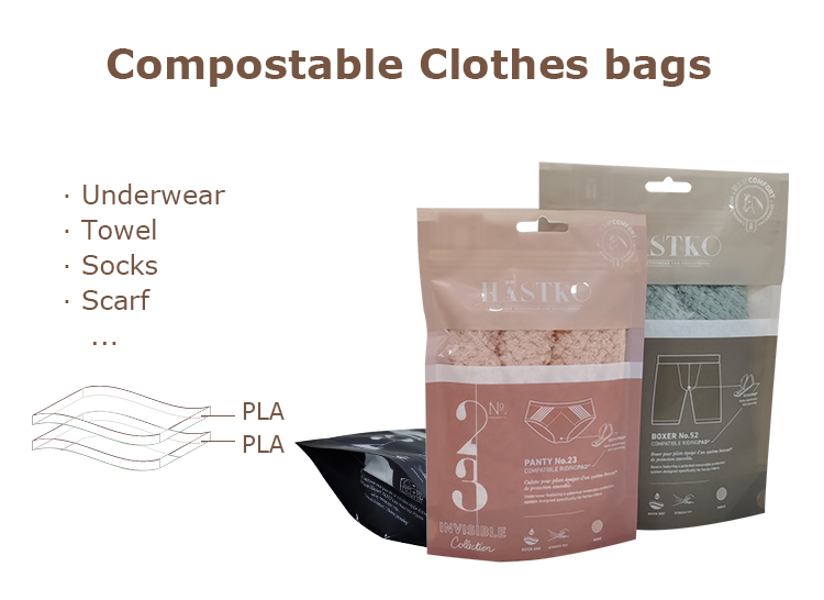 100% Biodegradable Underwear Clothing Packaging Bag Compostable PLA  Certification Zipper Bag from China manufacturer - Biopacktech Co.,Ltd