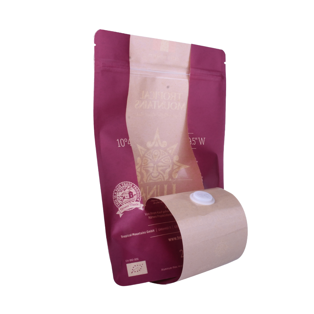 Compostable Biodegradable 250g Kraft Paper Stand Up Coffee Packaging Bags with One-way Degassing Valve and Zipper