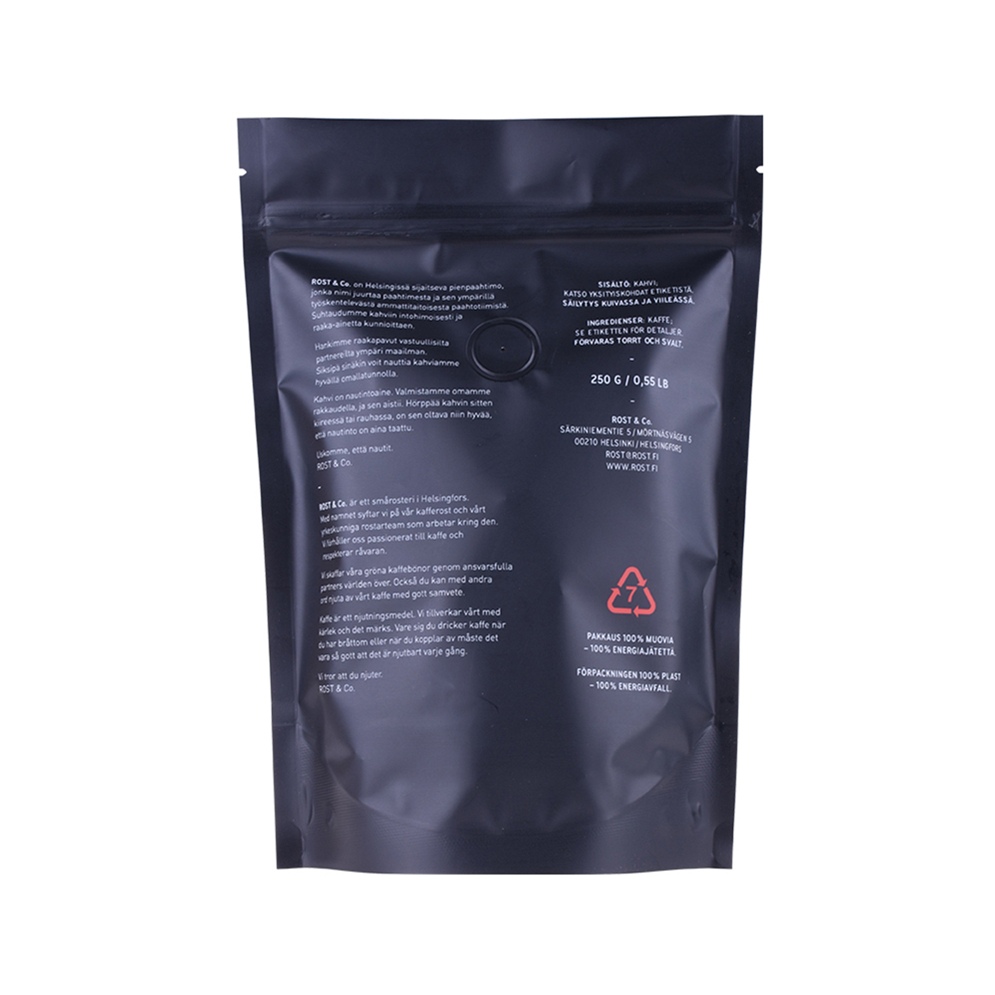 Placo de café laminado de alumínio plástico de grau alimentar embalagem de impressão preta de impressão preta bolsa flexível selvagem