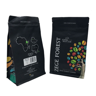 Compostable 12oz Flat Bottom Coffee Bags with Resealable Zipper and Valve