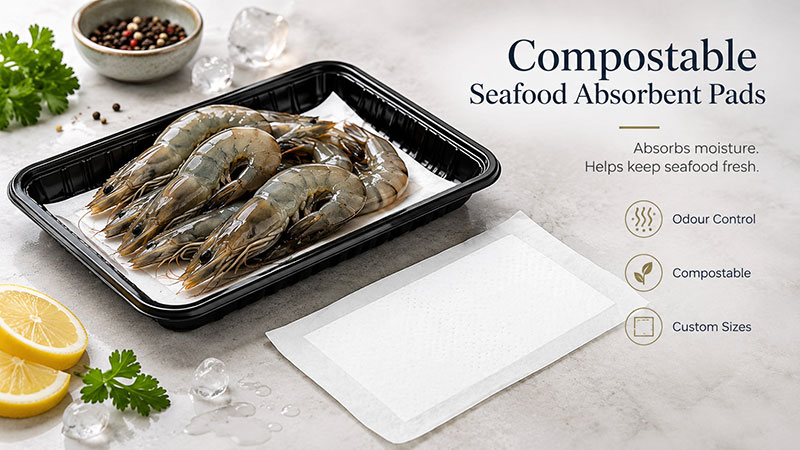 Compostable Odour-absorbent pads for seafood