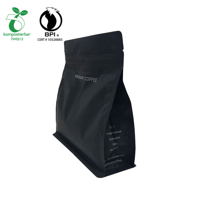 Custom bedruckte Matt Black Coffee Packaging -Tasche in 100% Maisstärke aus China