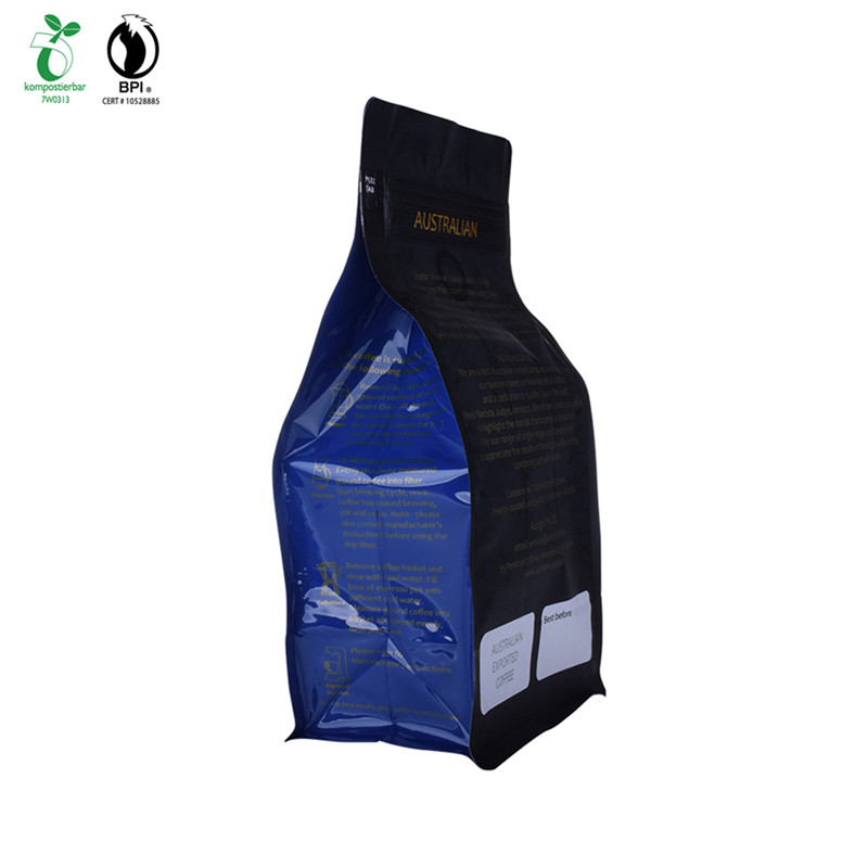 Custom Print Corn Starch Plastic Square Bottom Coffee Bag With Compostable Zipper and Valve