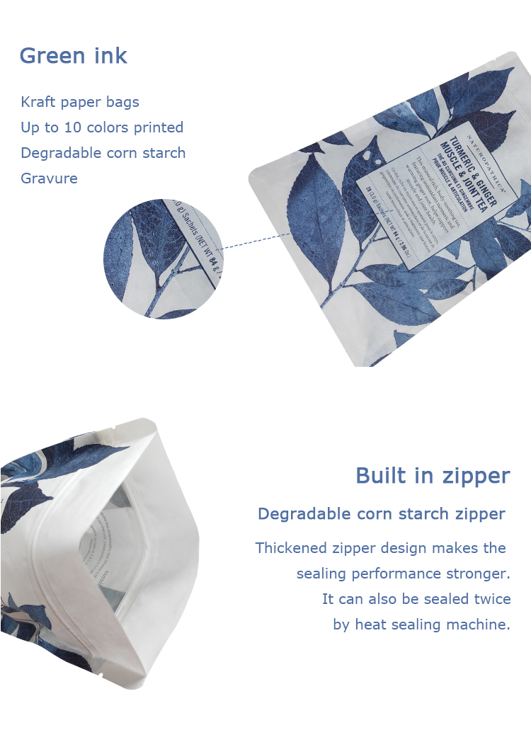 compostable kraft flat bottom paper tea bag
