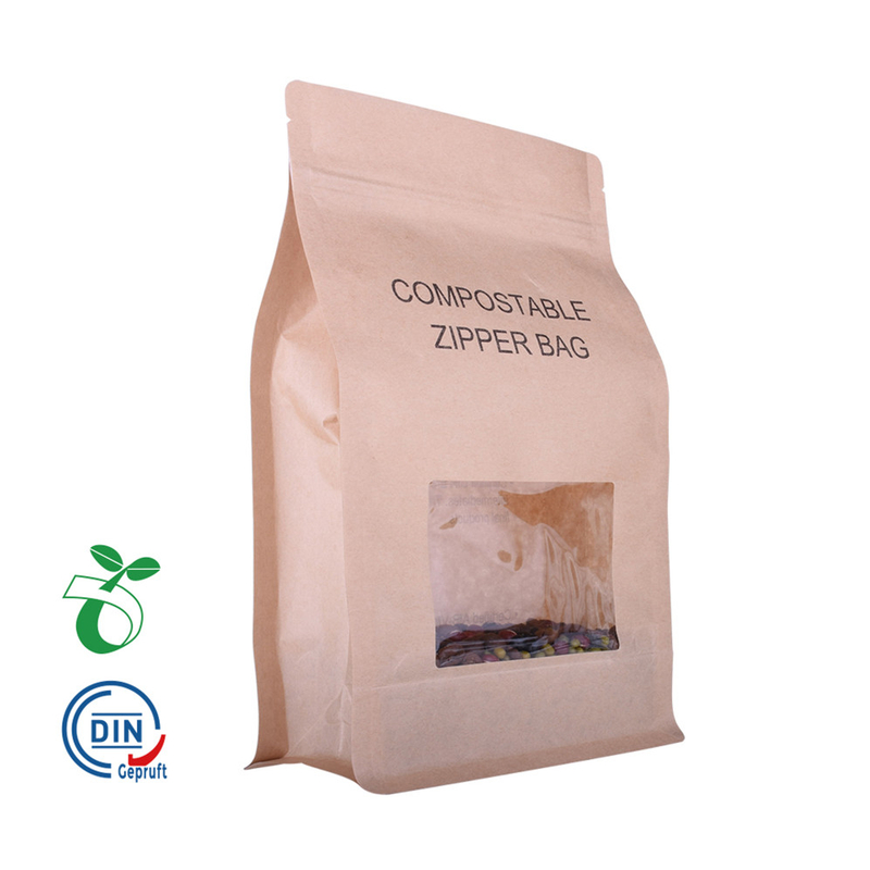 Flat Bottom Pouches 8 Side Sealed Compostable Paper Bag With Window