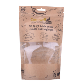 Reusable Compostable Kraft Paper Pet Food Stand Up Pouch Packaging Clear Window Zipper Flexible Bag