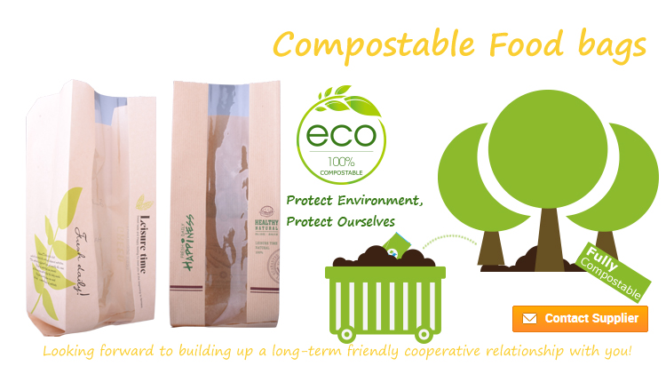 Eco-Friendly Certified PLA Fully Compostable Paper Bag for Food