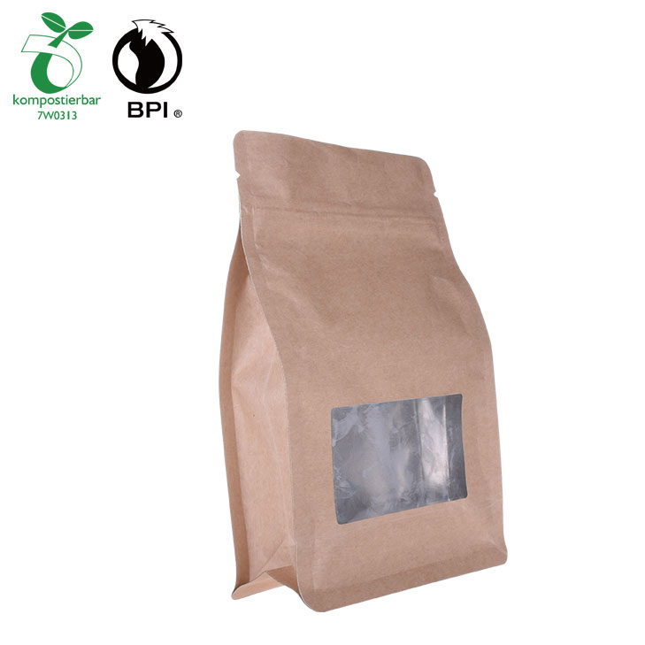 Biodegradável Saco de Alimentos Reciclado Kraft Bottom Zipper com janela