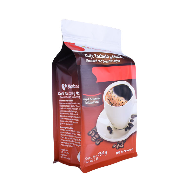 Flat Bottom Bag Food Grade Coffee Bean Grounded Powder Custom Color Printed Resealable Laminated Foil Pouch