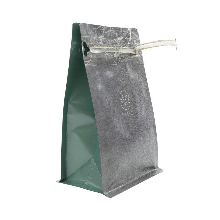 Printed Laminated Heat Seal Flat Bottom Ziplock Kraft Paper Bag For Coffee