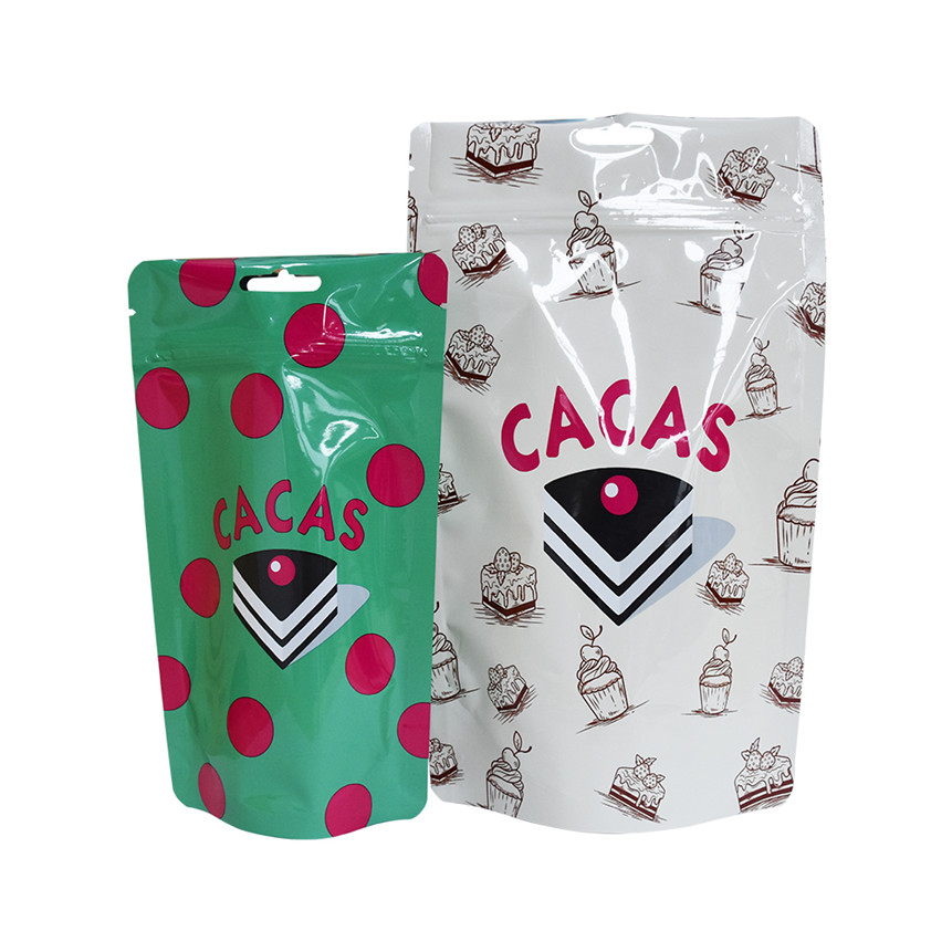 Custom Glossy Printed Reclosable Snack Aluminum Stand Up Foil Pouches