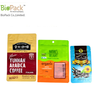 Multi-color custom printed flap bo coffee bean packaging bag in 100% cornstarch from China