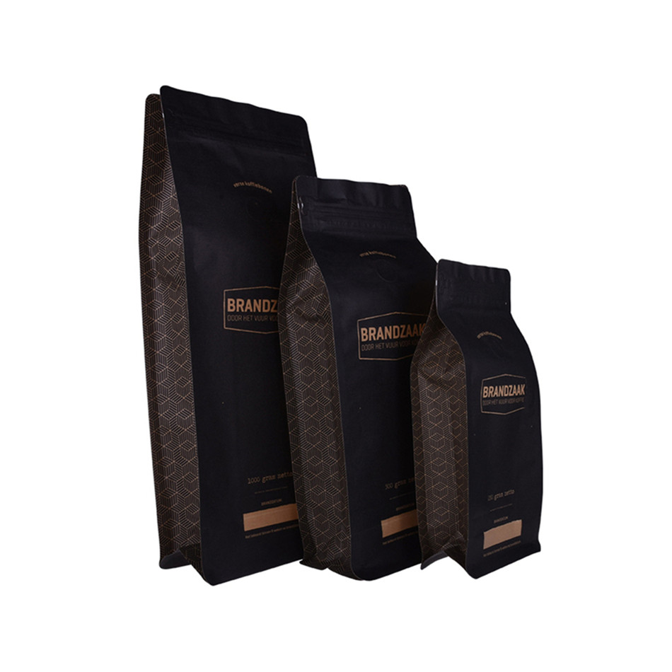 Flat Bottom Kraft Paper Compostable Coffee Heat Seal Zip Bag With Logo