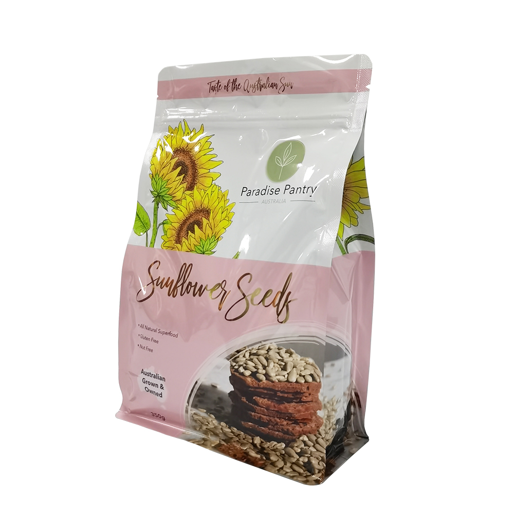 Glossy Digital Printing Sunflower Seeds Snacks Packaging Flat Bottom Bag Aluminum Laminated Food Grade Pack