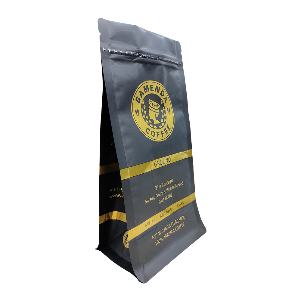 Resealable Food Grade Flat Bottom Packaging Custom Black Printed Flexible Bag With Coffee Valve 