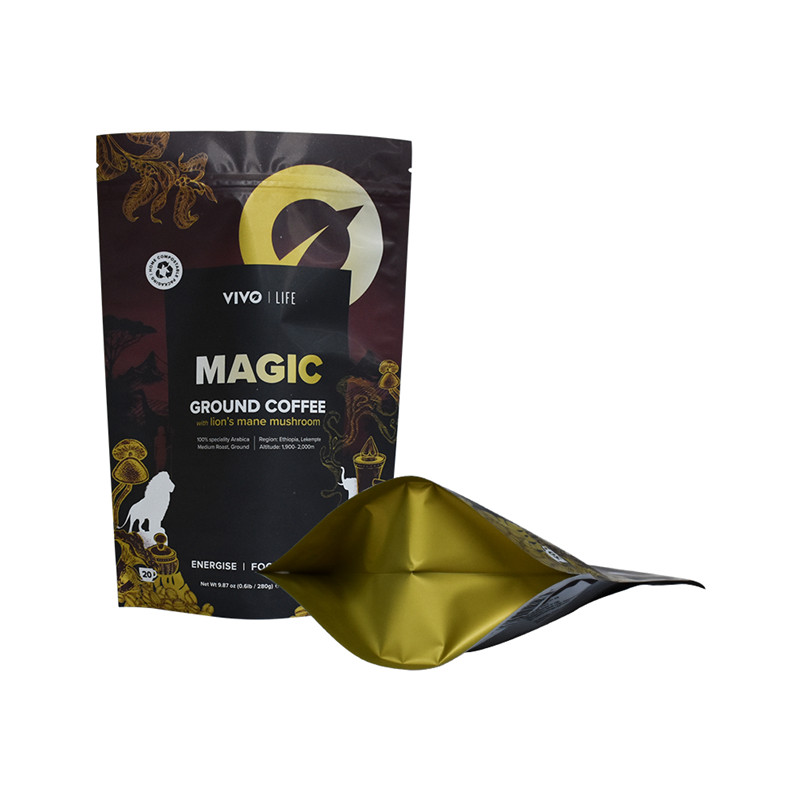 Customized Design Printing Metallized Biodegradable Coffee Bag with Resealable Ziplock