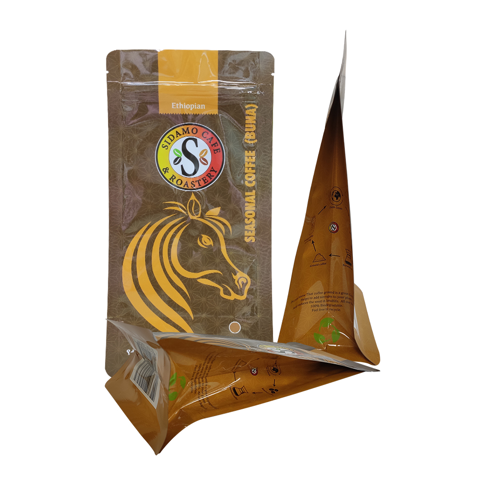 Plastic Free Home Compostable Food Packaging Coffee Bags with Valve