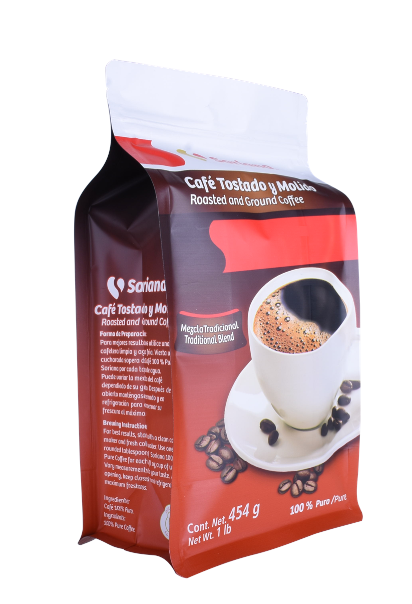 China Supplier Resealable Box Bottom Custom Coffee Zipper Bag with One-way Gassing Valve