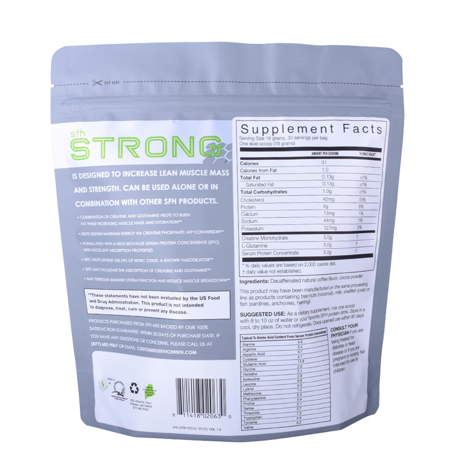 Ziplock -Stand -up -Matt -Finish -Heizdichtung Proteinverpackung