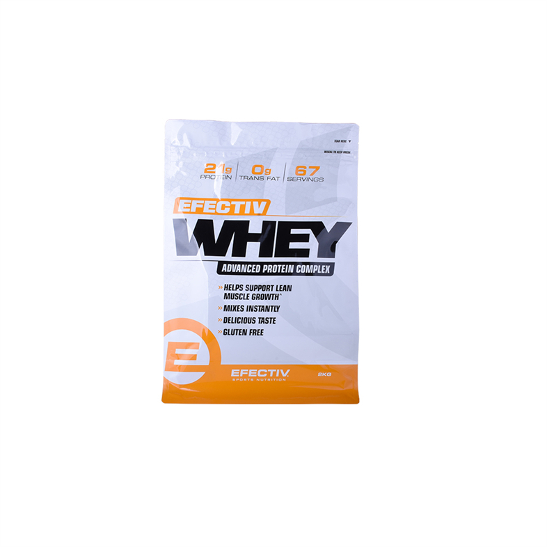 Resealable Ziplock Barrier Shiny Processing Work Out Whey Powder Flat Bottom Packaging Bags