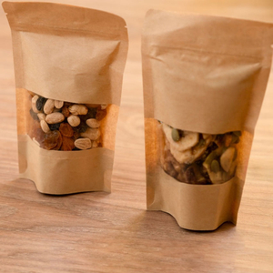 Cheap Laminated Naturally Brown Paper Small Snack Mixed Nuts Bag with Window