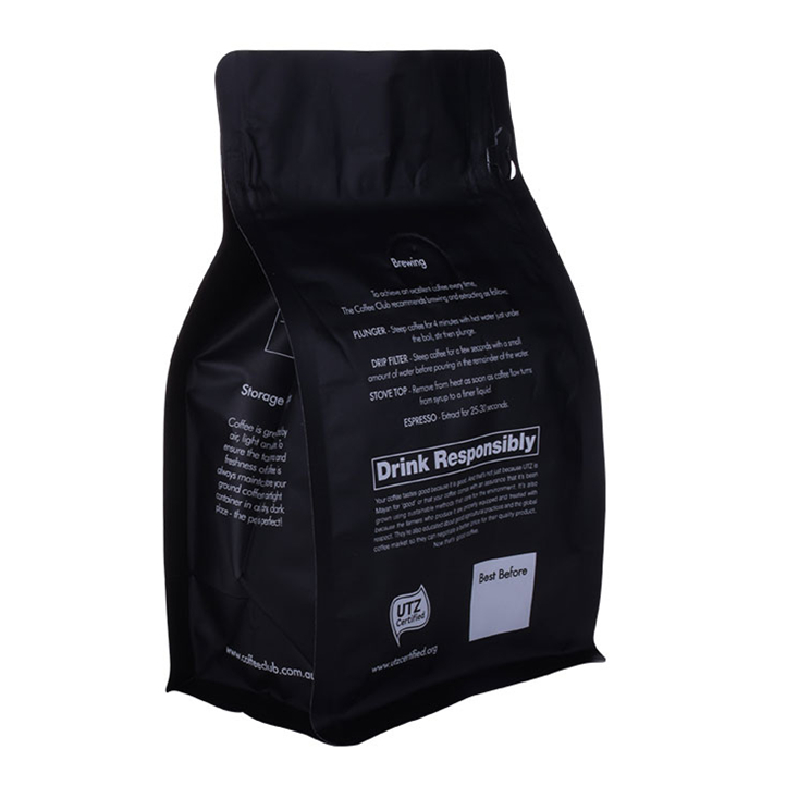 Recyclable Certified Black Block Bottom Brewing Coffee Pouch