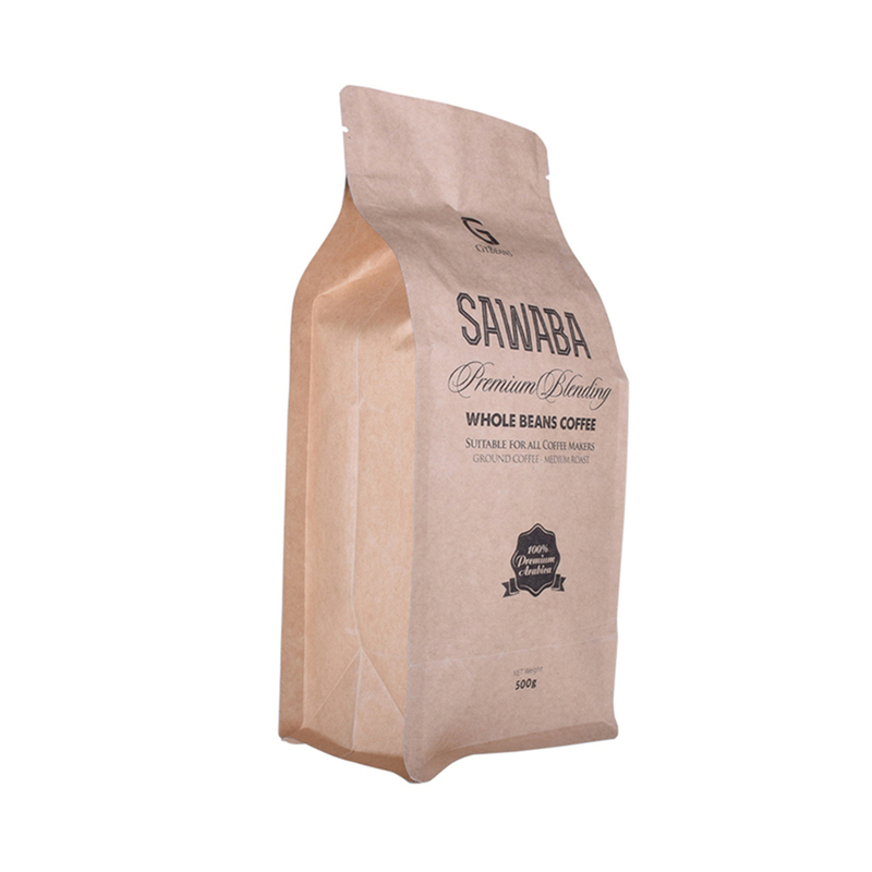 Bottom Food Grade Compostable Kraft Packaging Coffee Bean Paper Bag Custom Standing Zipper Pouch