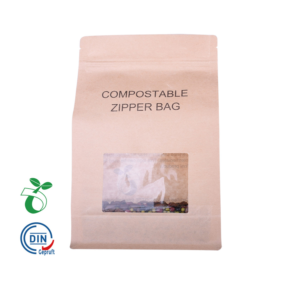 Flat Bottom Pouches 8 Side Sealed Compostable Paper Bag With Window