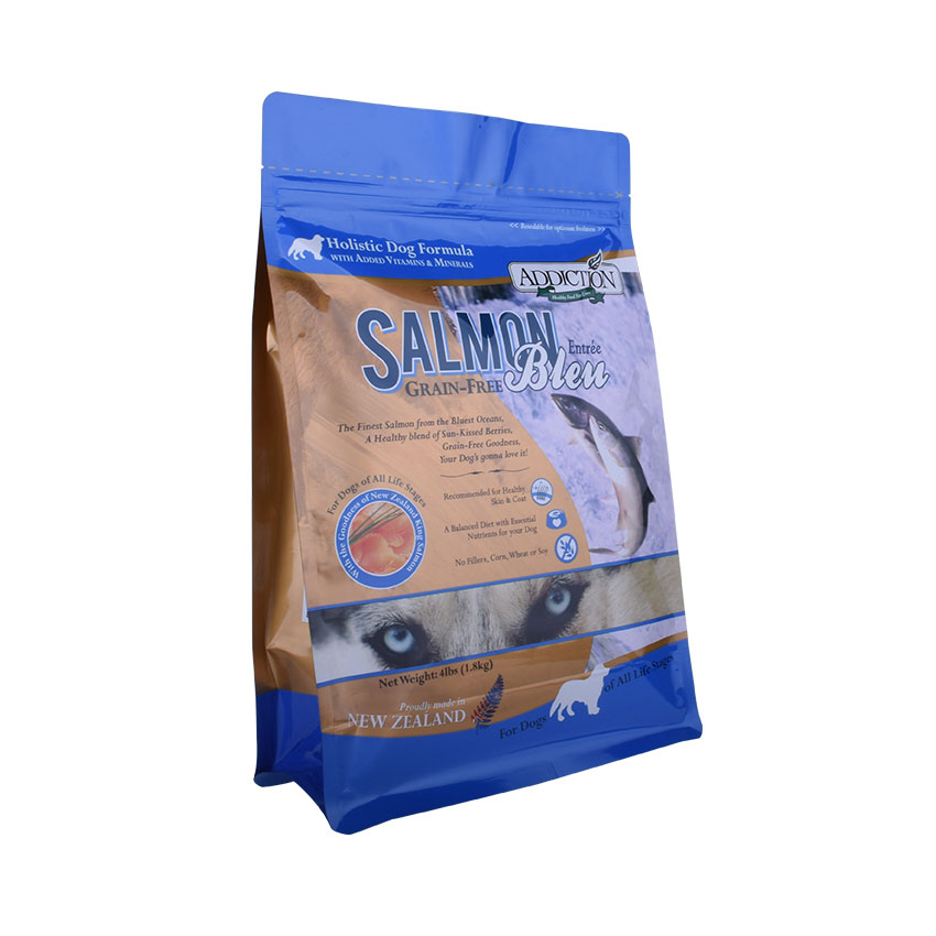 Plastic Flat Bottom Glossy Printed Custom Design Resealable Zipper Packaging Laminated Dog Food Grade Bag