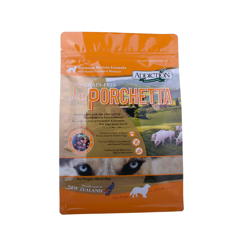 Plastic Flat Bottom Glossy Printed Custom Design Resealable Zipper Packaging Laminated Dog Food Grade Bag