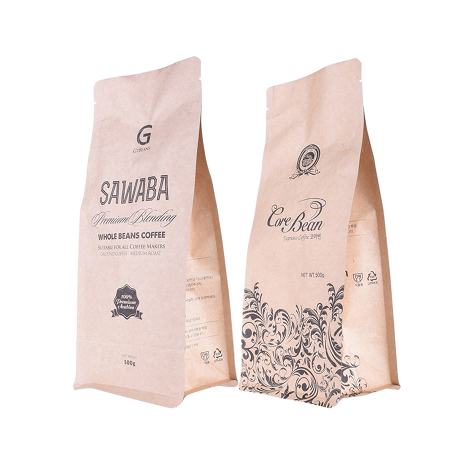500g Refillable Airtight Kraft Paper Compostable Bottom Coffee Bag