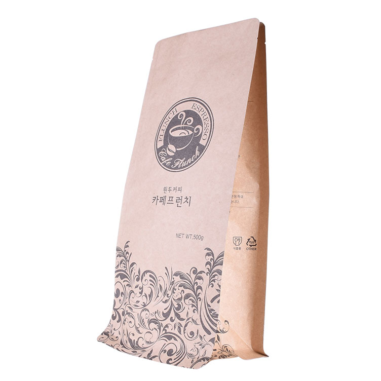 Bio Based Coffee Compostable Kraft Paper Flat Bottom Biodegradable Coffee Bag with Valve