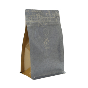 Customized Printing Food Packaging Flat Bottom Kraft Paper Coffee Bag With Valve And Pocket Zipper