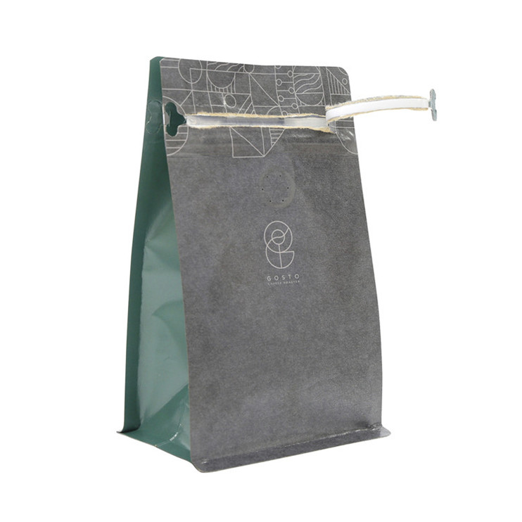 Resealable Pocket Zipper Aluminum Box Bottom Kraft Coffee Packaging