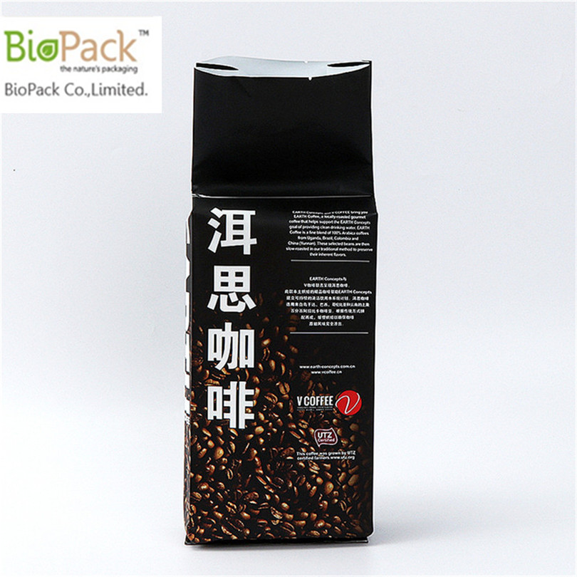 Multi-color custom printed flap bo coffee bean packaging bag in 100% cornstarch from China