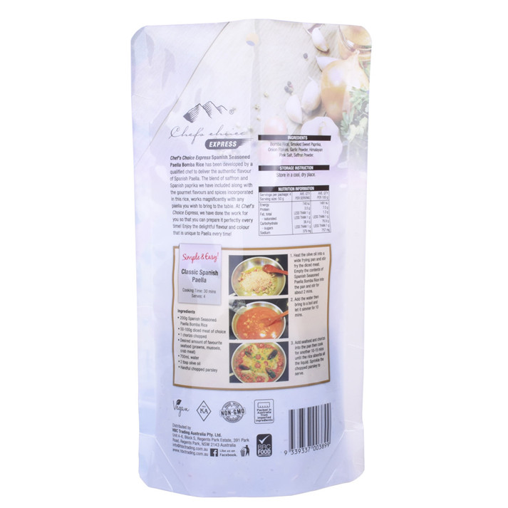 Emballage d'épices en papier zip standard de qualité alimentaire