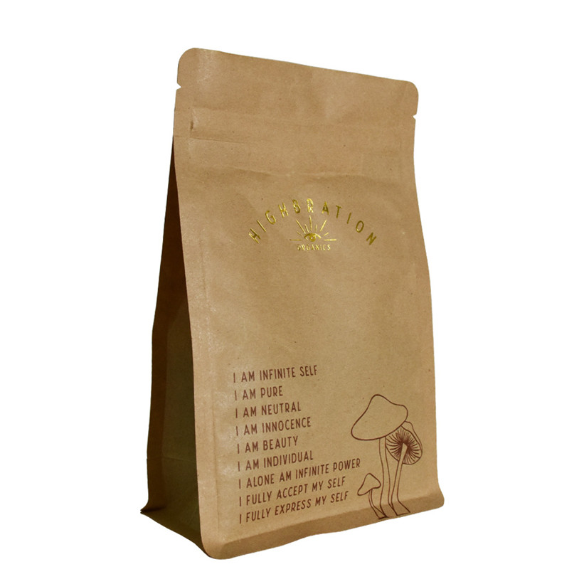 Customized Laminated Material Renewable Resources Designed Glossy Black Brown Kraft Bag