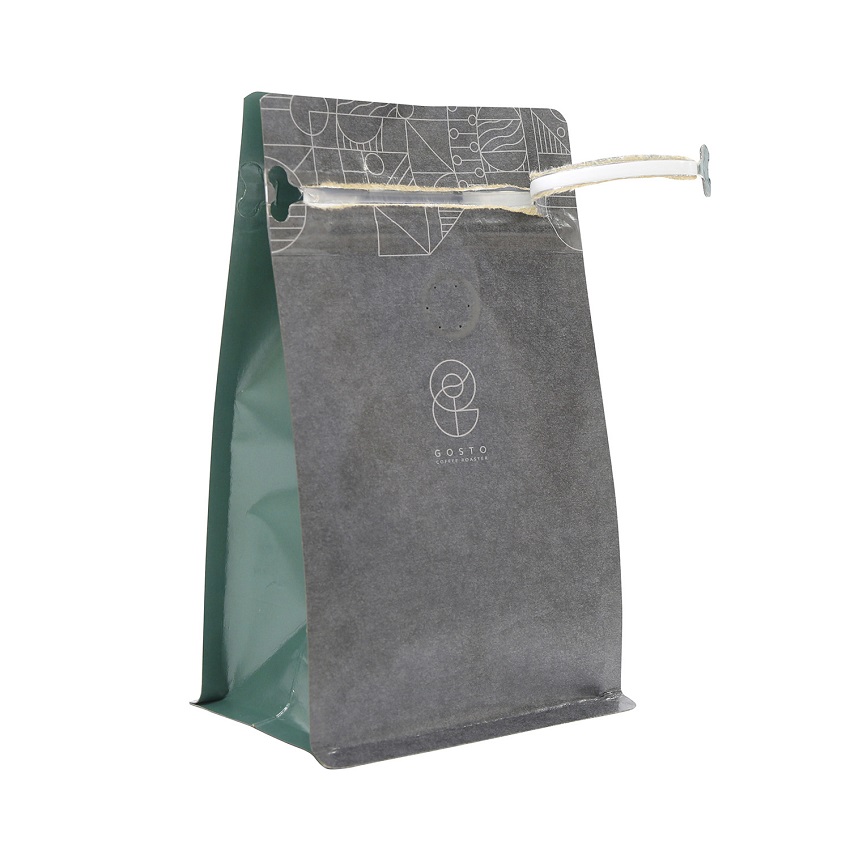 Recycled Tin Tie Block Bottom SOS Kraft Paper Bag for Organic FOOD