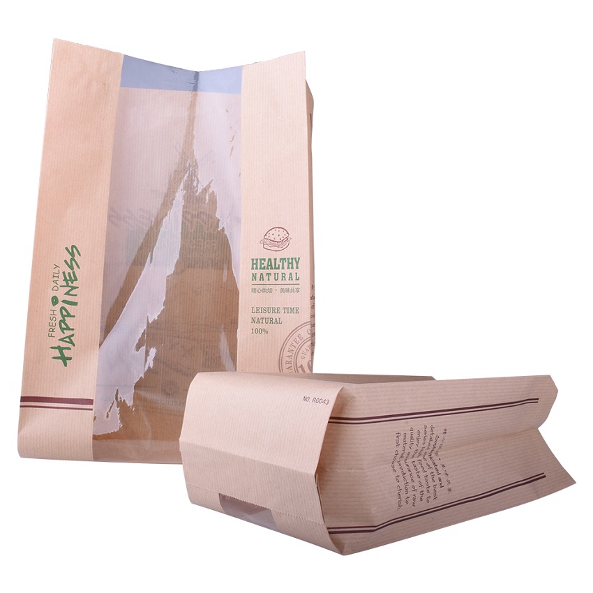 Cheap Recyclable Brown Kraft Paper Bakery Bread Bags with Display Window