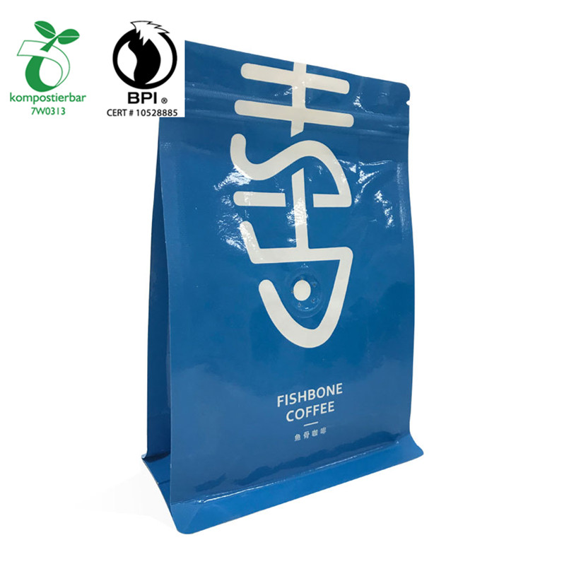 New Release Wholesale Rerecycled Kraft Paper Bag with Cornstarch Plastic Flap bottom Coffe Bag with zipper and valve from China