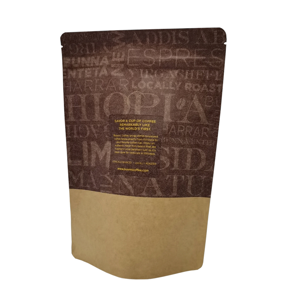 Aluminum Laminated Resealable Zipper Kraft Paper Food Grade Roasted Coffee Bean Packaging Standing Flexible Doypack