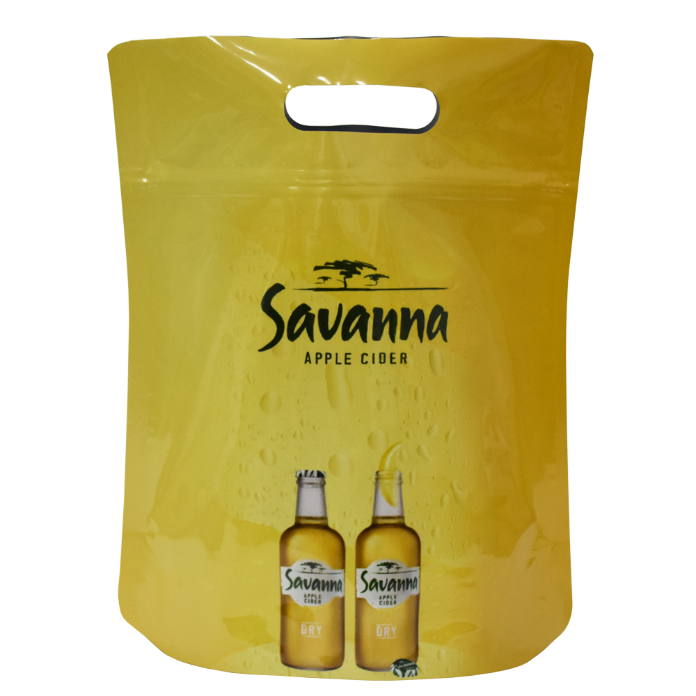 Drinks Bottle Bag Pack Gift Packaging Custom Good Toughness Resealable Zipper Bag With Handle Cut Doypack Standing Pouch