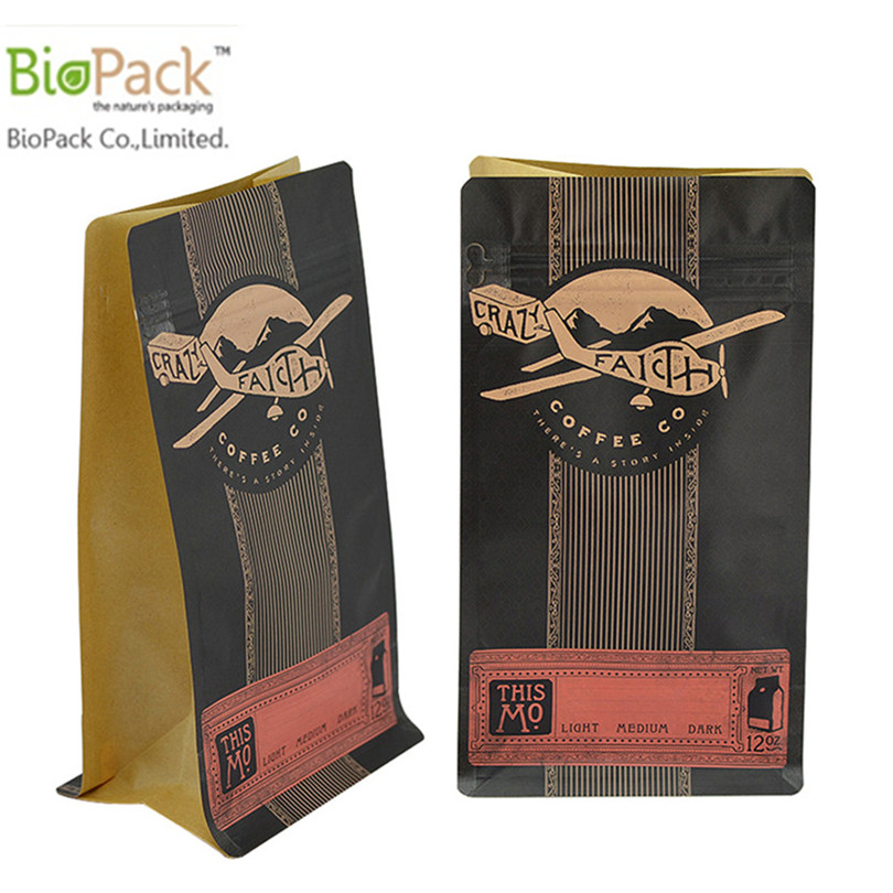 Cornstrach có thể phân hủy Quảng trường vuông đứng Bag Up Túi tùy chỉnh với Ziplock trên đầu