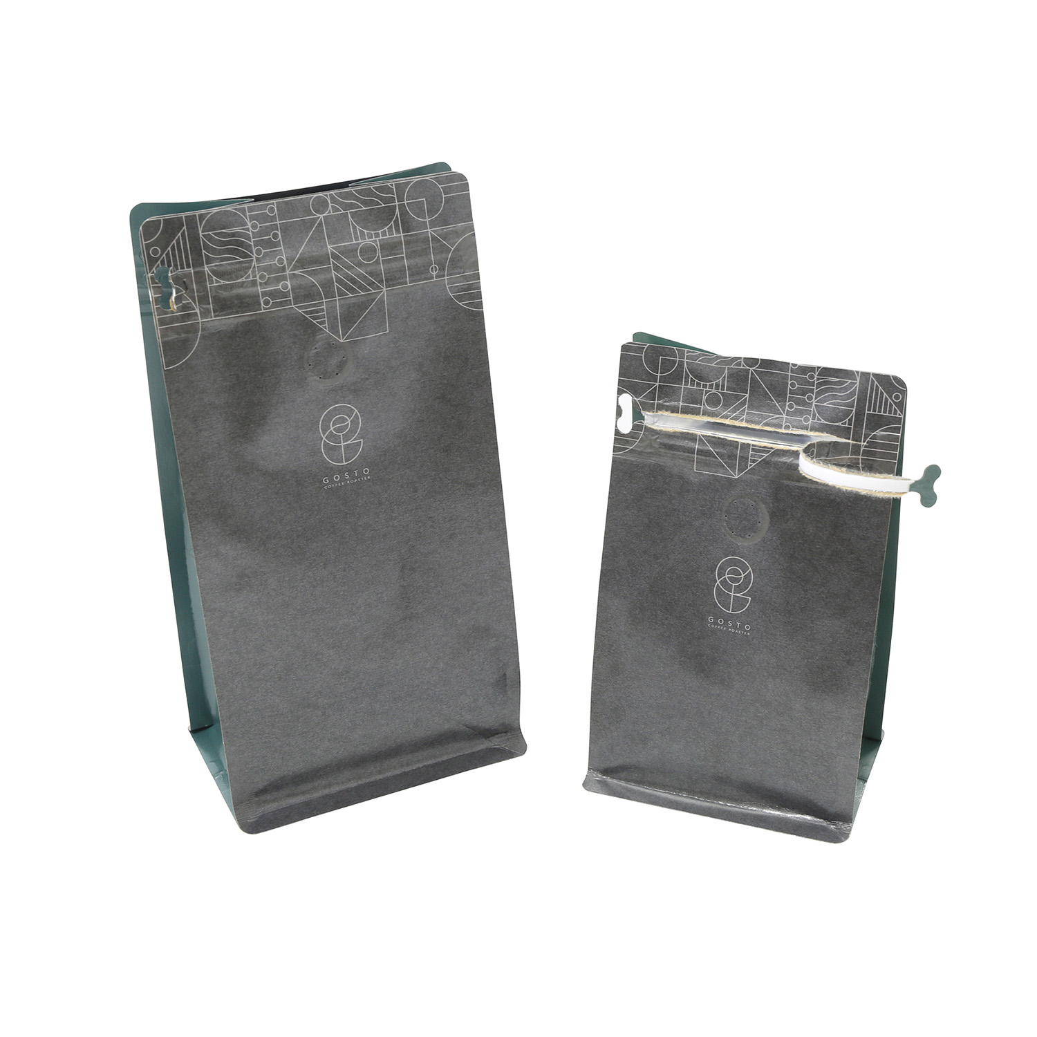 Food Grade Customized Printing Food Packaging Flat Bottom Green Side Kraft Paper Coffee Bag With Valve And Pocket Zipper