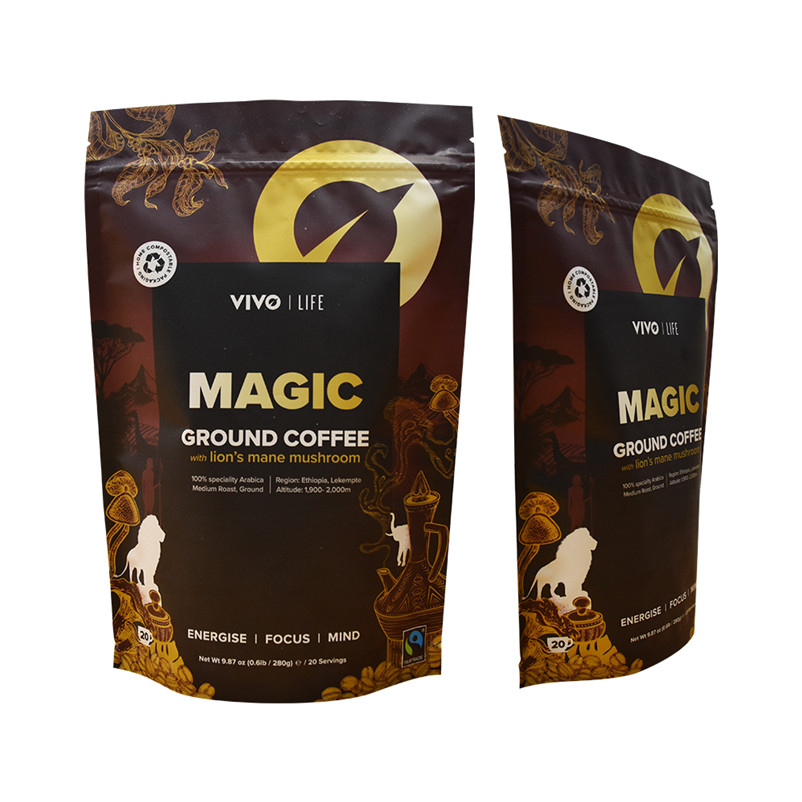 Customized Design Printing Metallized Biodegradable Coffee Bag with Resealable Ziplock