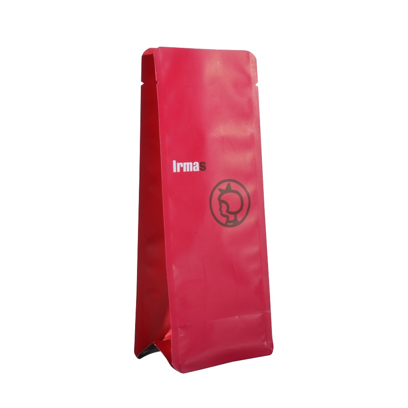 Carbon Neutral Custom Block Bottom Red Color 100 Recyclable Coffee Bags with Valve