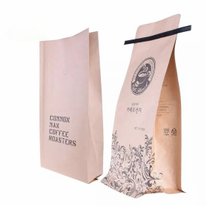 Wholesale Custom Logo Print Flat Bottom Biodegradable Foil Lined Compostable Brown Kraft Paper Tin Tie Coffee Bag with Ziplock