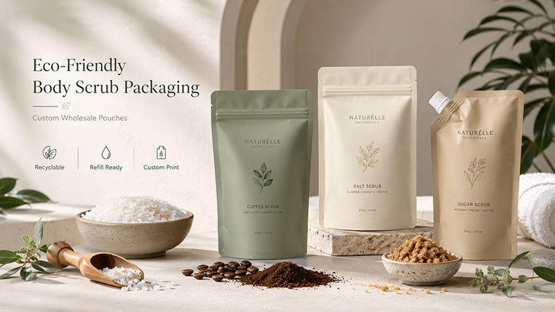 eco friendly body scrub packaging bags wholesale